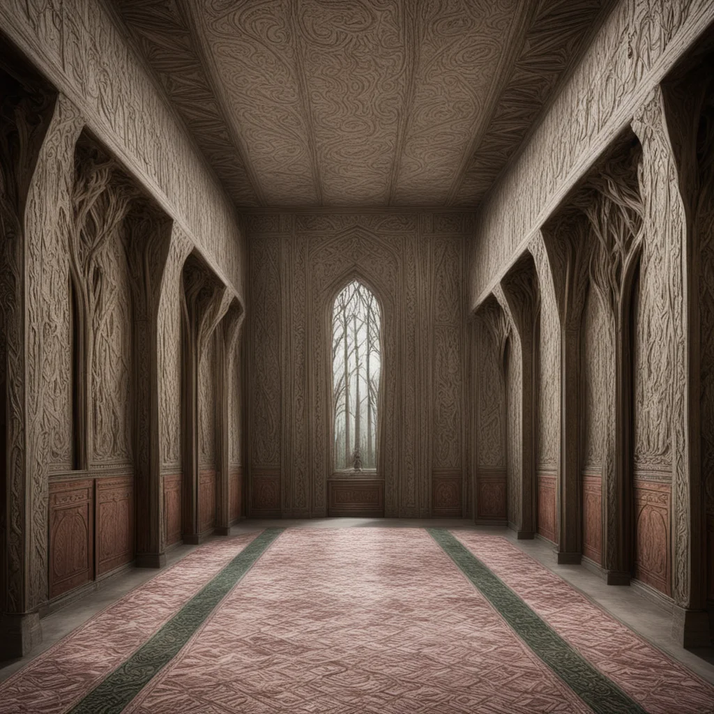 aiking thranduil%E2%80%99s halls interior with wall reliefs and hanging elvish carpets on the walls