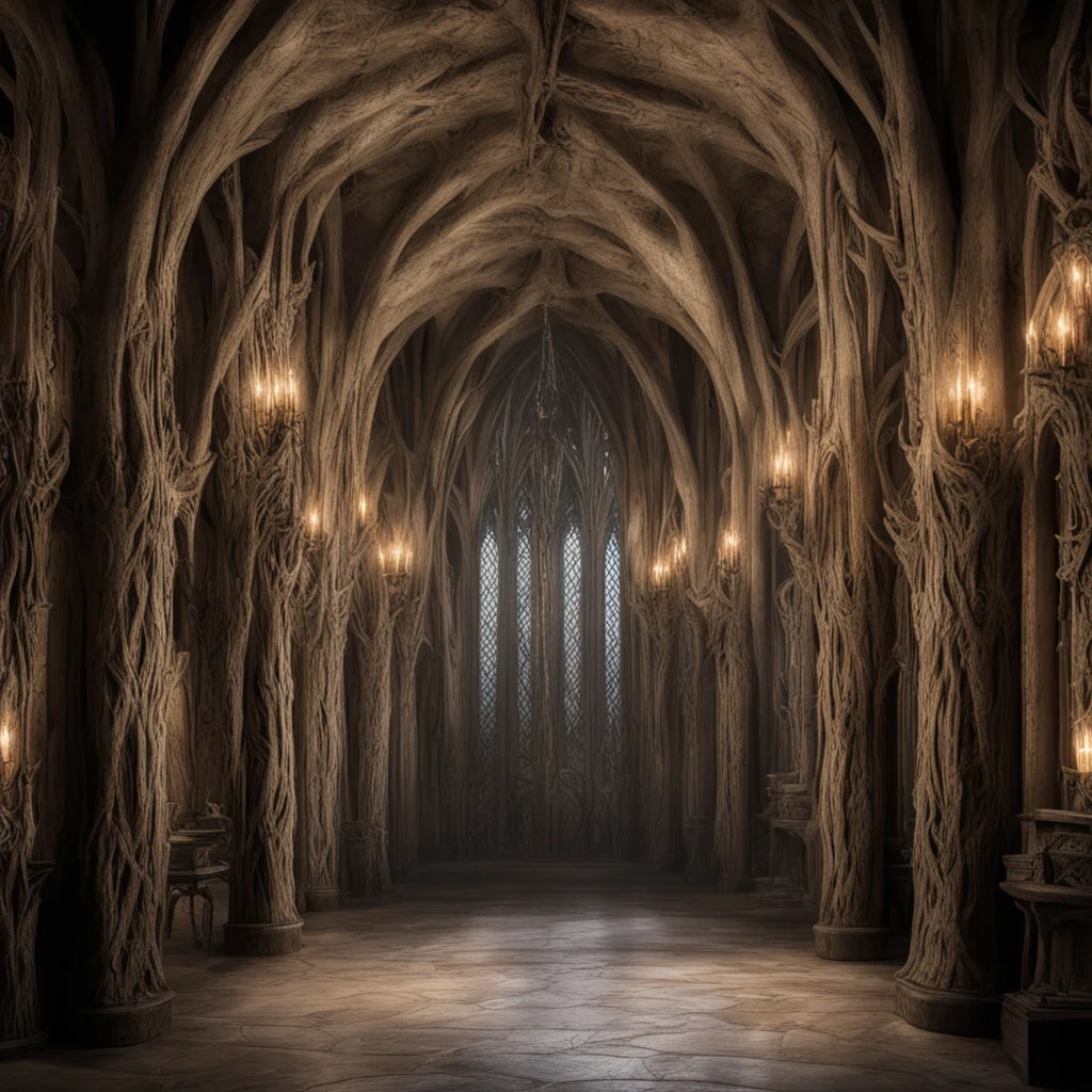 aiking thranduil%E2%80%99s halls with carved elvish soldiers and hanging lighting 