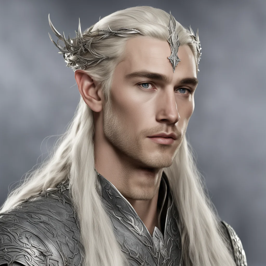 aiking thranduil  with blond hair with braids wearing silver leaf elven circlet with diamonds amazing awesome portrait 2