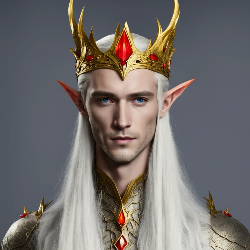 aiking thranduil wearing golden wood elf circlet with rubies and orange sapphires amazing awesome portrait 2