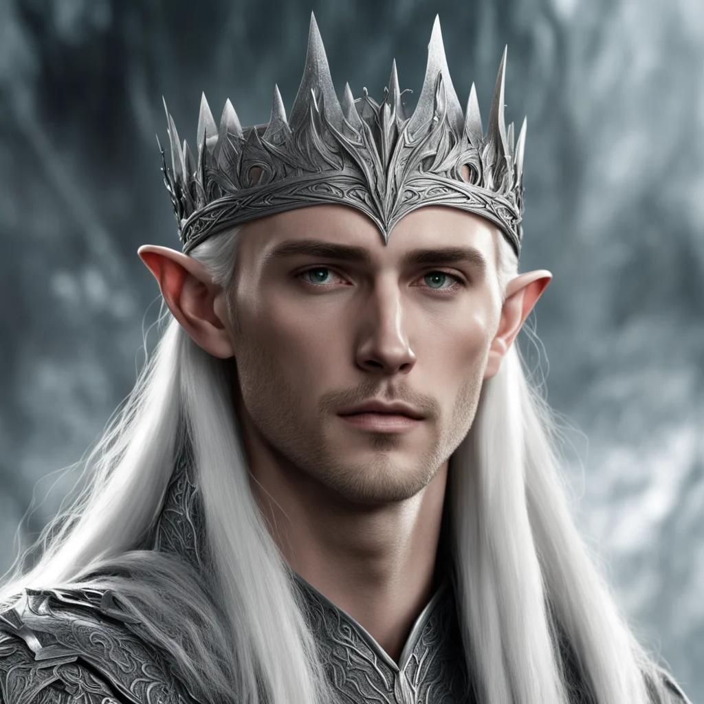 aiking thranduil wearing half silver elven circlet confident engaging wow artstation art 3