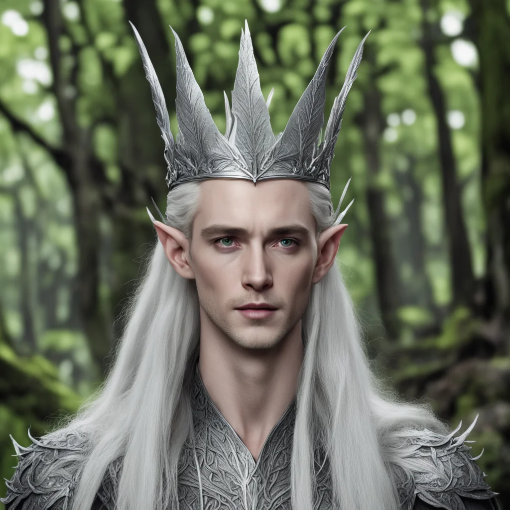 aiking thranduil wearing silver beech leaf elven crown confident engaging wow artstation art 3