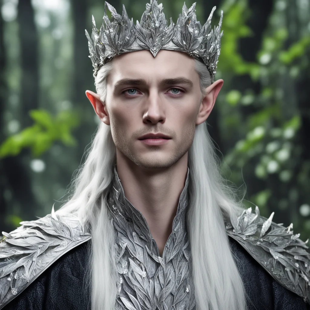 aiking thranduil wearing silver beech leaf elven crown with diamonds amazing awesome portrait 2