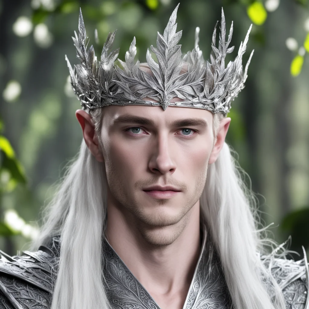 aiking thranduil wearing silver beech leaf elven crown with diamonds confident engaging wow artstation art 3