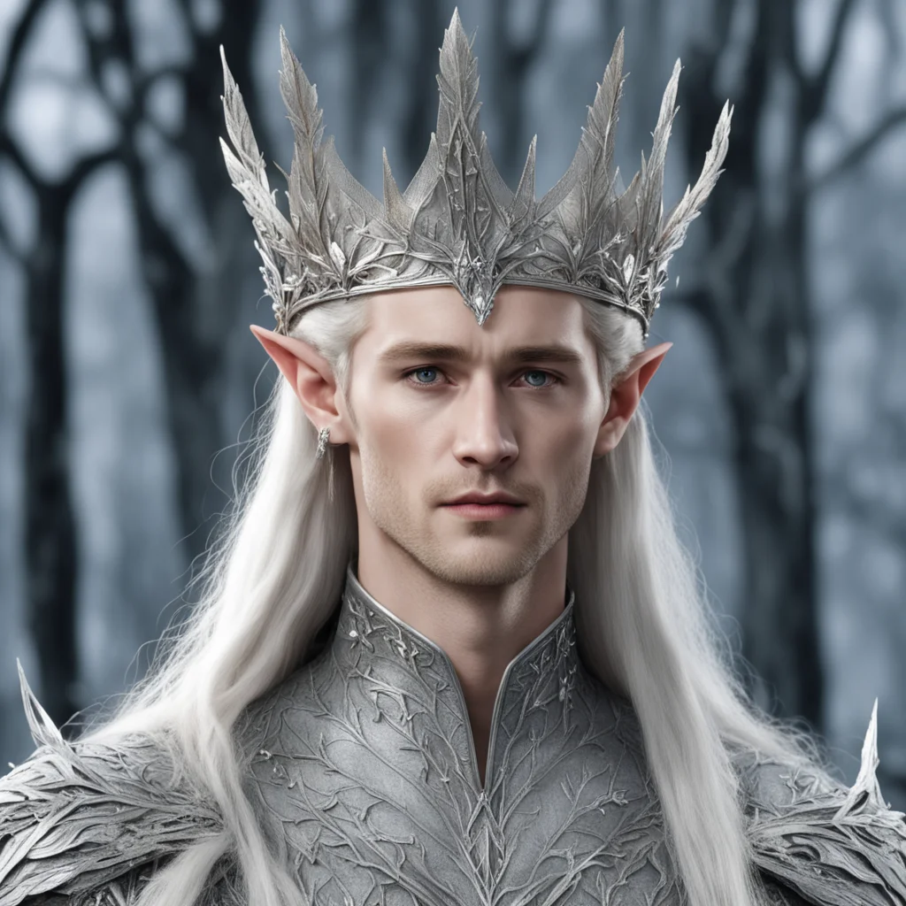 aiking thranduil wearing silver beech leaf elven crown with diamonds good looking trending fantastic 1