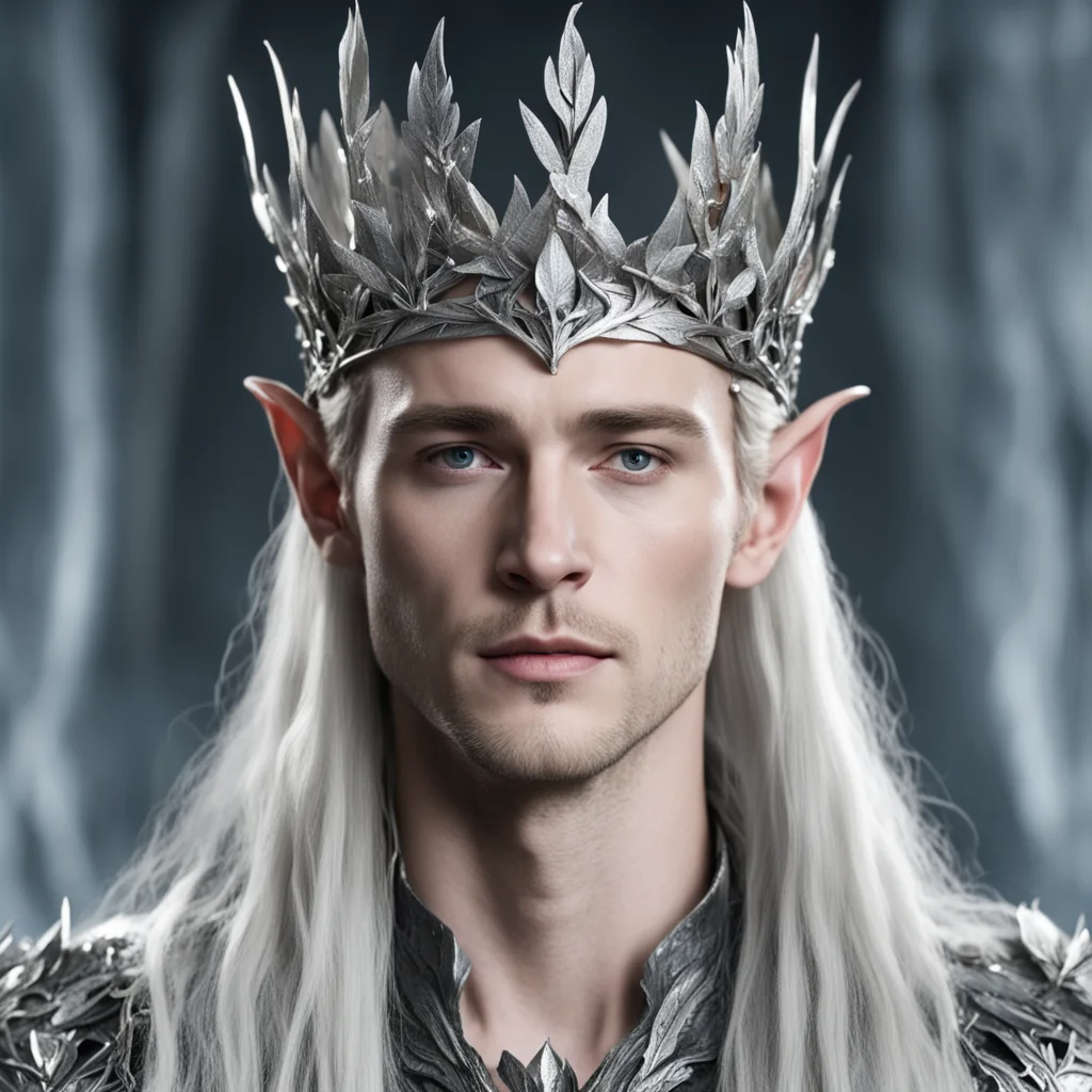 aiking thranduil wearing silver beech leaf elven crown with diamonds