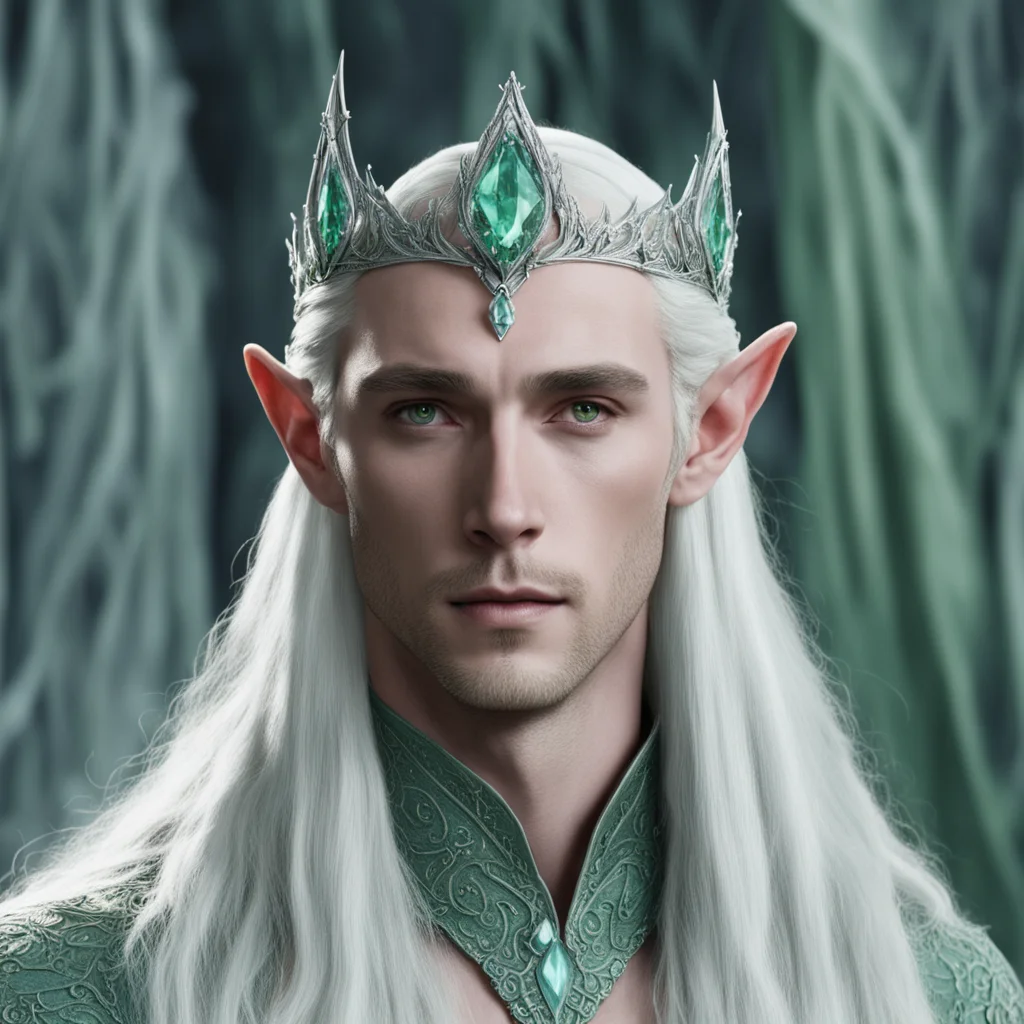 aiking thranduil wearing silver elven circlet with pale green diamonds  amazing awesome portrait 2