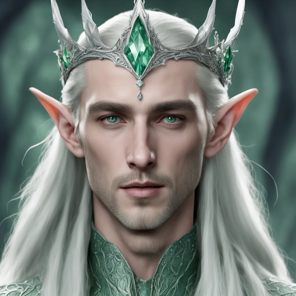 aiking thranduil wearing silver elven circlet with pale green diamonds  confident engaging wow artstation art 3