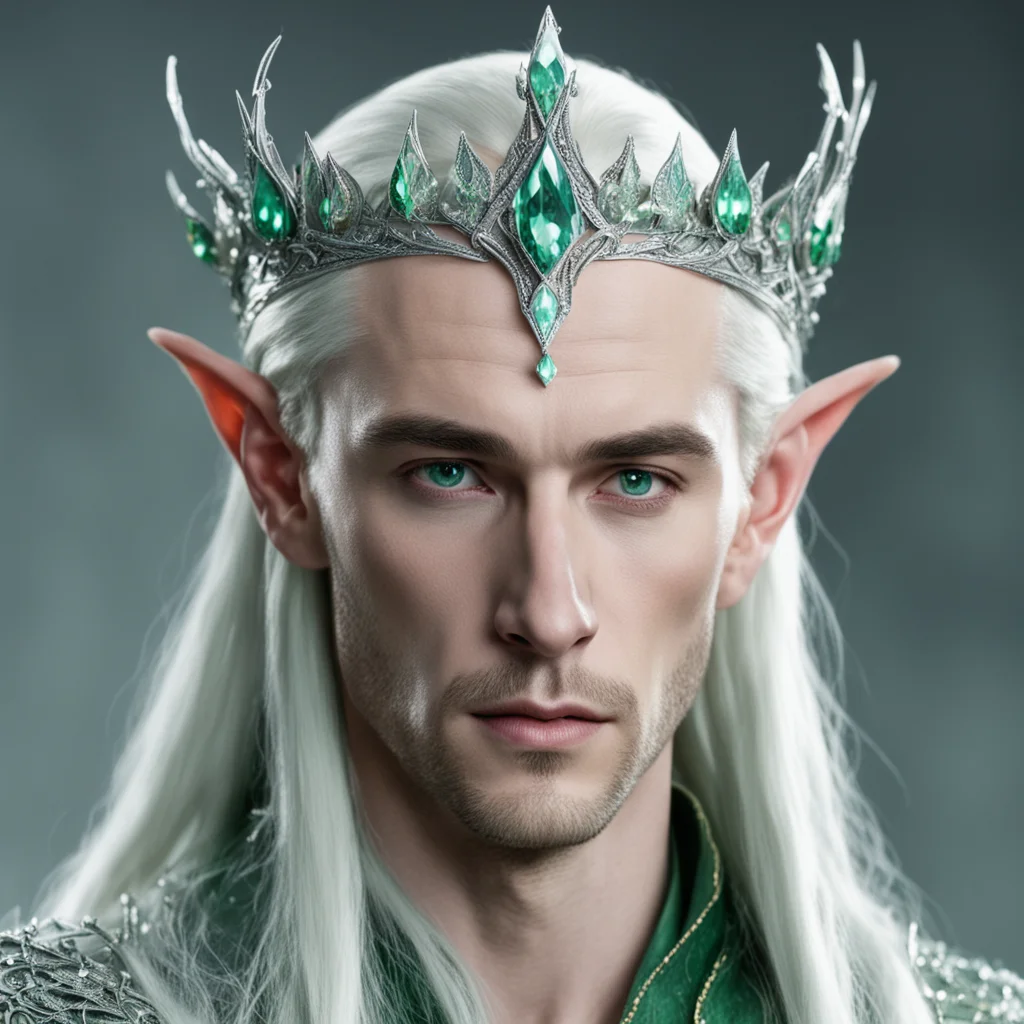 aiking thranduil wearing silver elven circlet with pale green diamonds  good looking trending fantastic 1