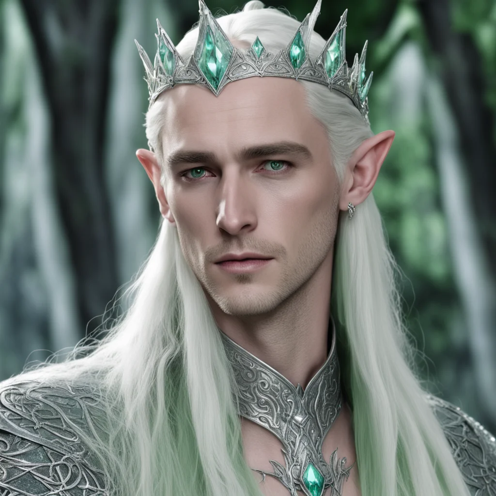 aiking thranduil wearing silver elven circlet with pale green diamonds 