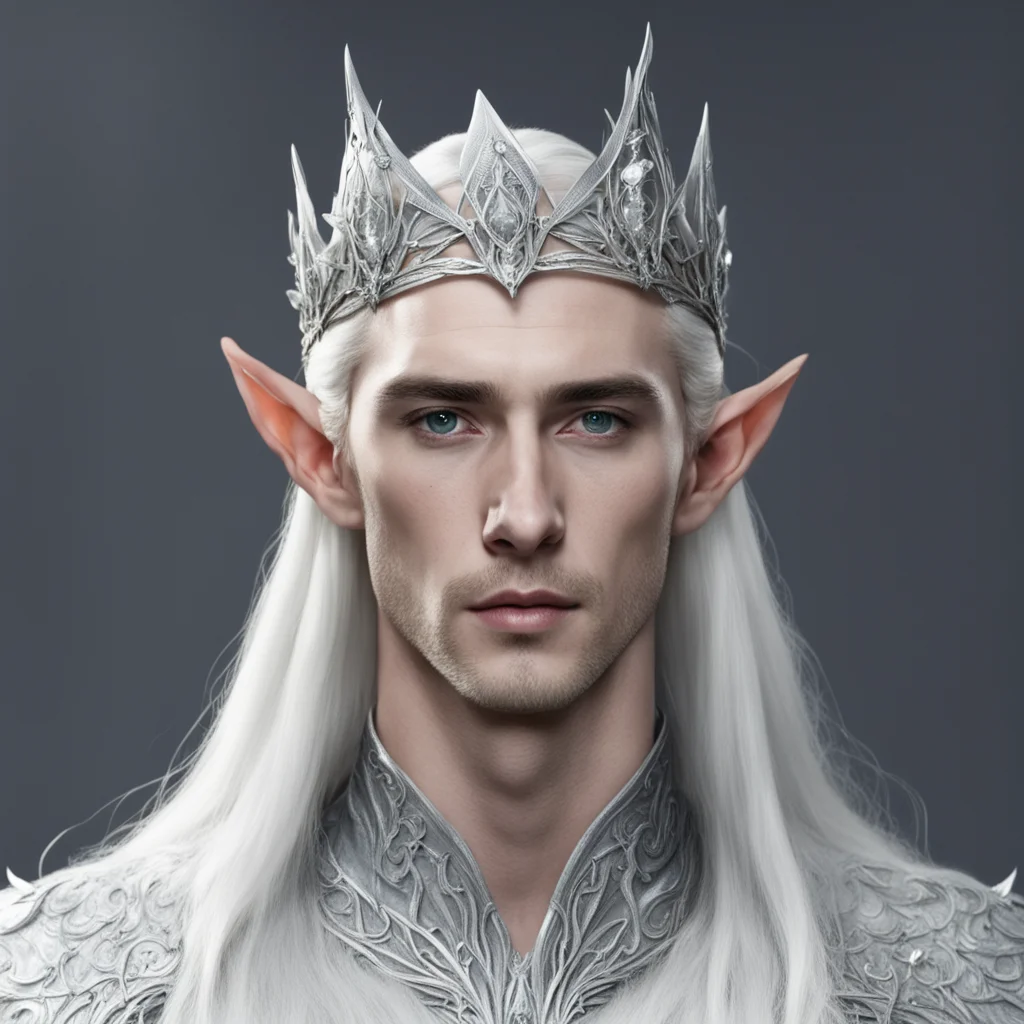 aiking thranduil wearing silver elven circlet with white gems confident engaging wow artstation art 3