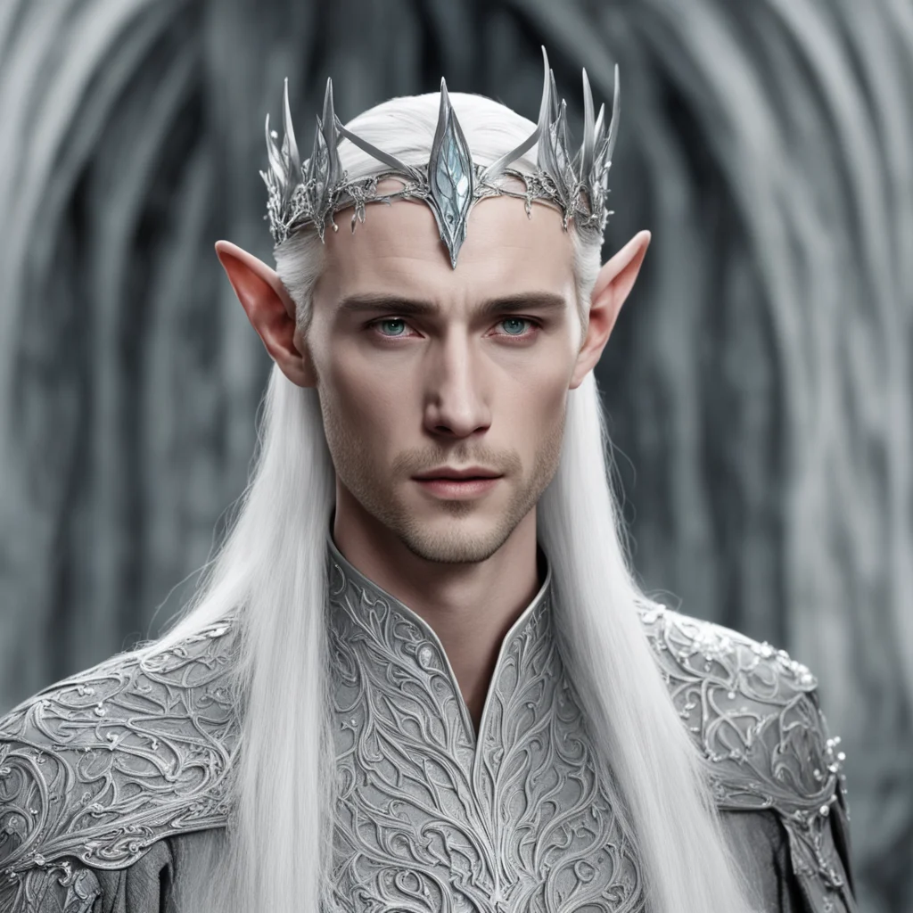 king thranduil wearing silver elven circlet with white gems