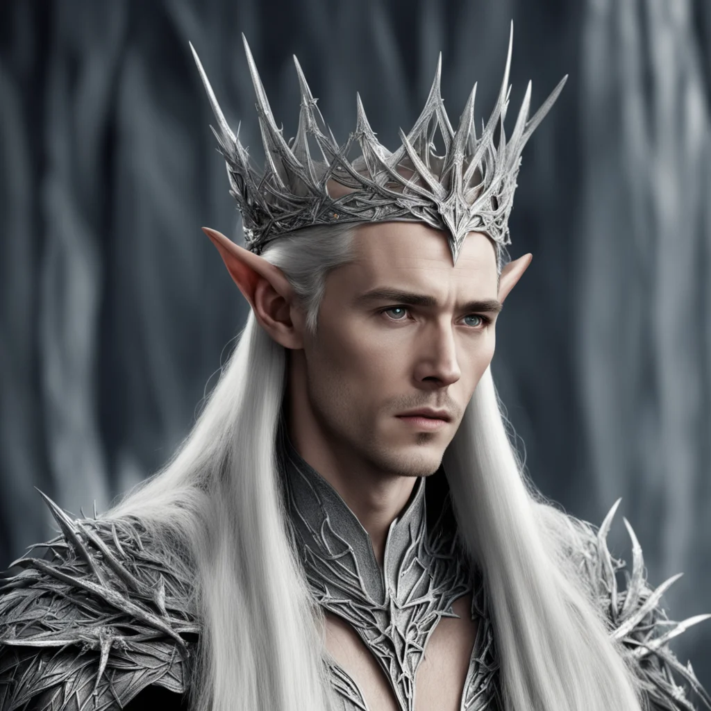 aiking thranduil wearing silver elven crown of thorns with diamonds amazing awesome portrait 2
