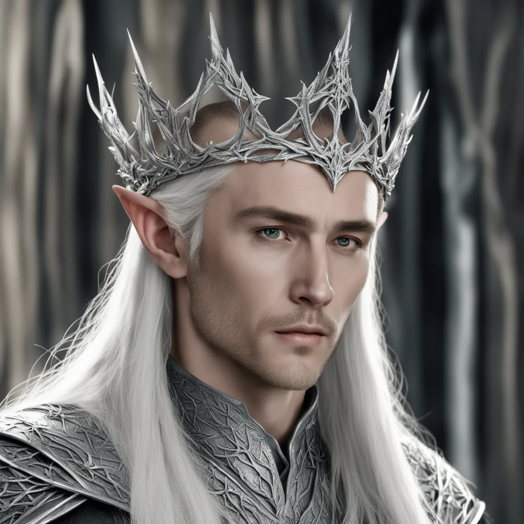 aiking thranduil wearing silver elven crown of thorns with diamonds confident engaging wow artstation art 3
