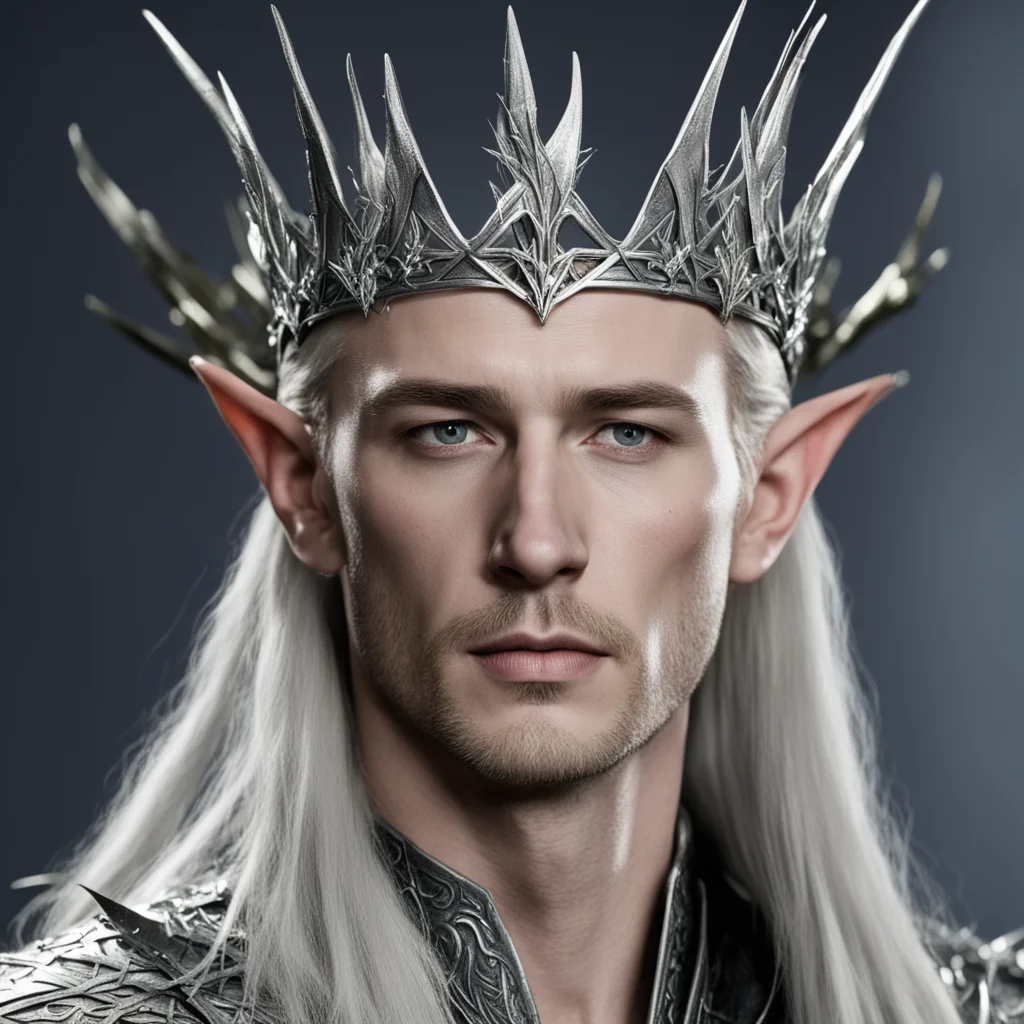 aiking thranduil wearing silver elven crown of thorns with diamonds