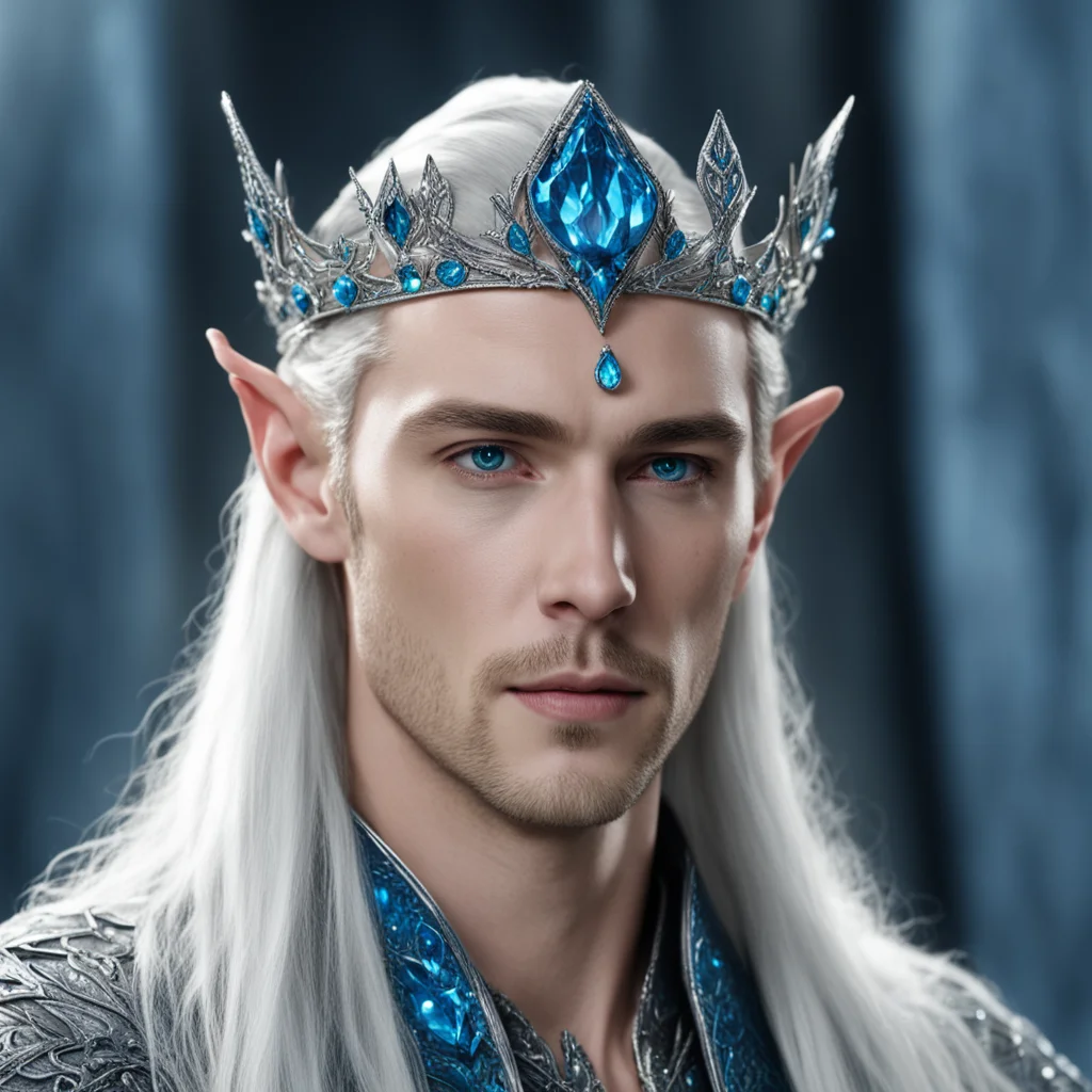 king thranduil wearing silver elven tiara with blue diamonds amazing awesome portrait 2
