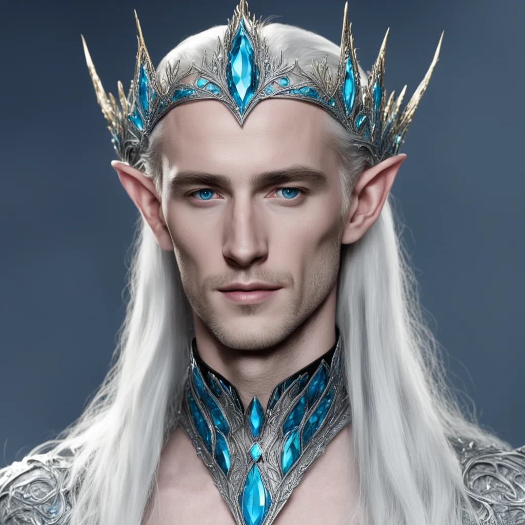 king thranduil wearing silver elven tiara with blue diamonds