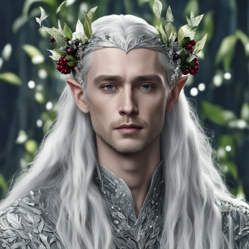 king thranduil wearing silver leaves and berries in hair with diamonds  amazing awesome portrait 2