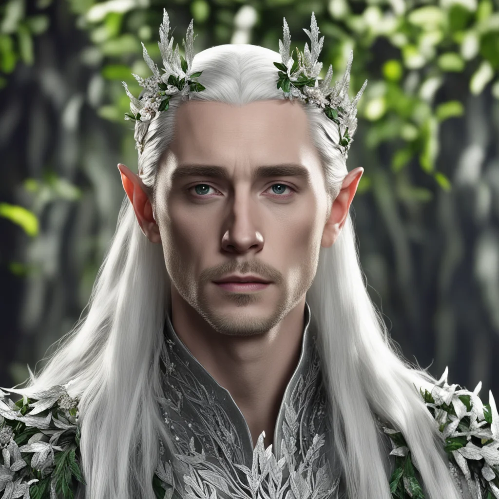 aiking thranduil wearing silver leaves and berries in hair with diamonds  confident engaging wow artstation art 3