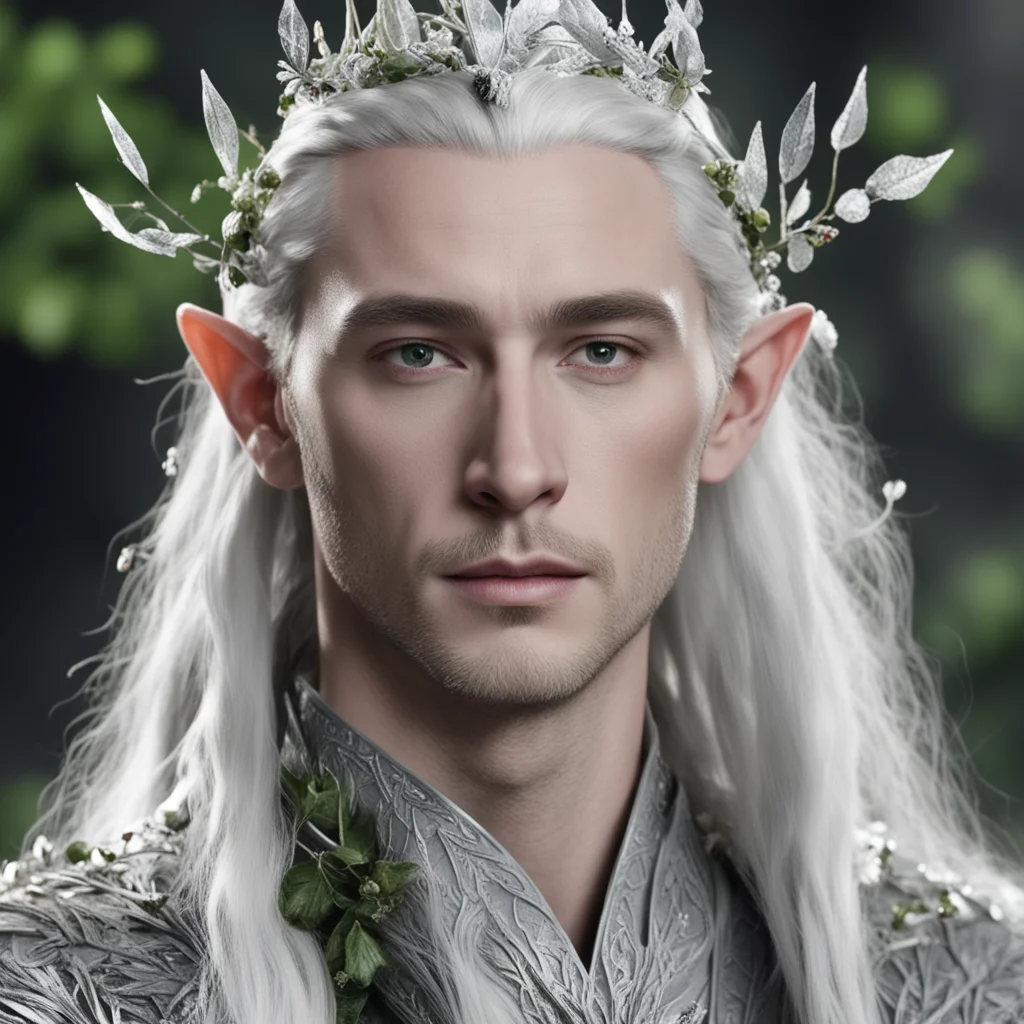 aiking thranduil wearing silver leaves and berries in hair with diamonds 