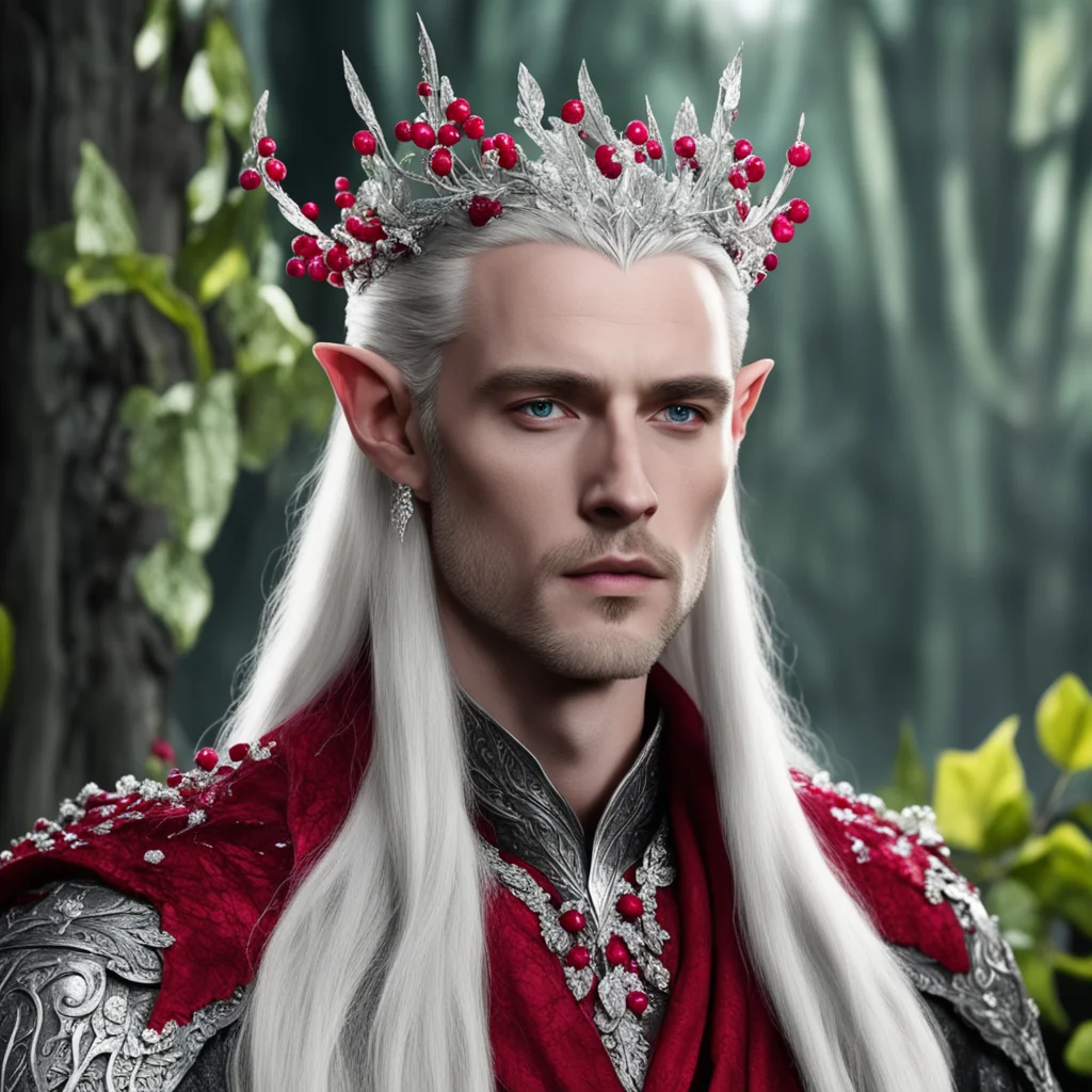 aiking thranduil wearing silver leaves and ruby berries with diamonds amazing awesome portrait 2