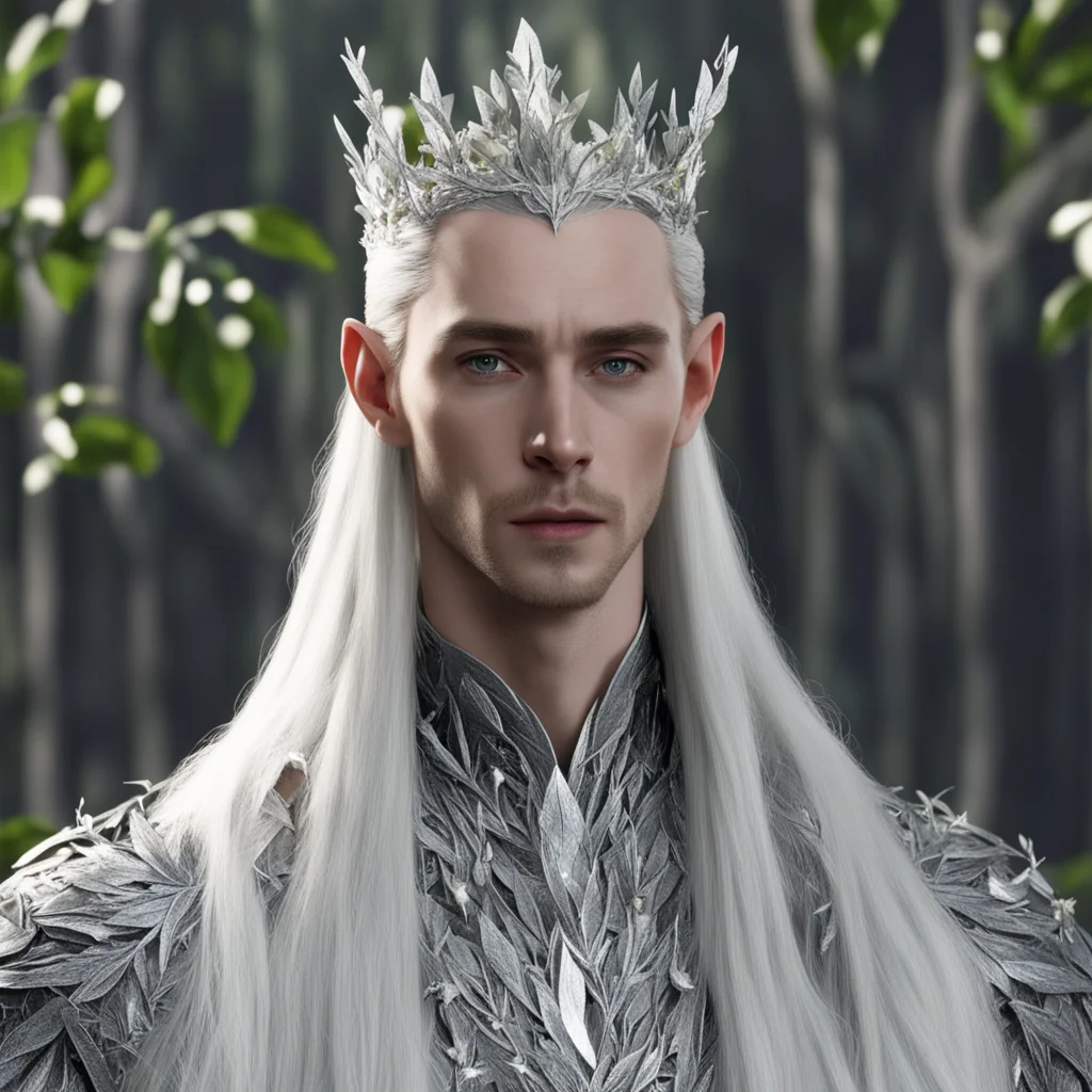 aiking thranduil wearing silver leaves with diamond berries confident engaging wow artstation art 3