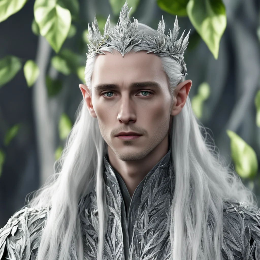 aiking thranduil wearing silver leaves with diamond berries in hair amazing awesome portrait 2