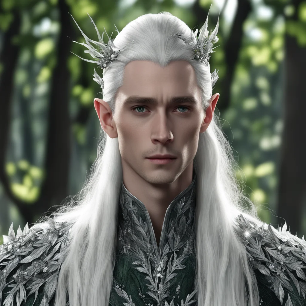 king thranduil wearing silver leaves with diamond berries in hair