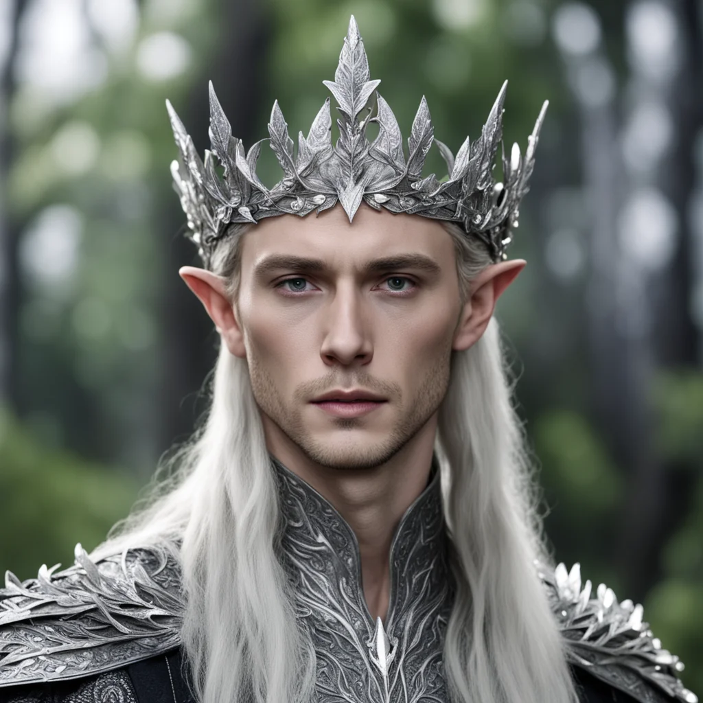 aiking thranduil wearing silver oak leaf elven crown with diamonds amazing awesome portrait 2