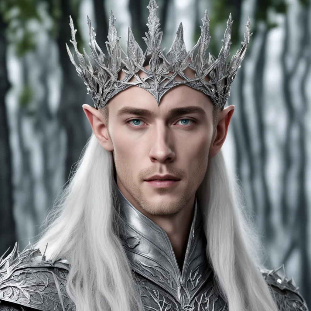 aiking thranduil wearing silver oak leaf elven crown with diamonds