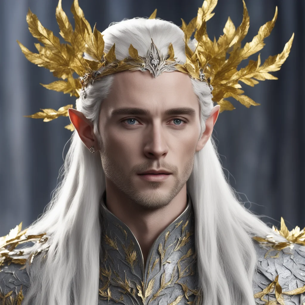 aiking thranduil wearing silver with gold leaves and berries in hair with diamonds amazing awesome portrait 2