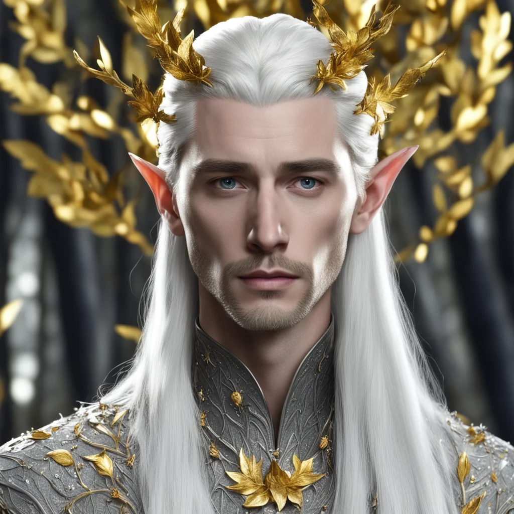 aiking thranduil wearing silver with gold leaves and berries in hair with diamonds good looking trending fantastic 1