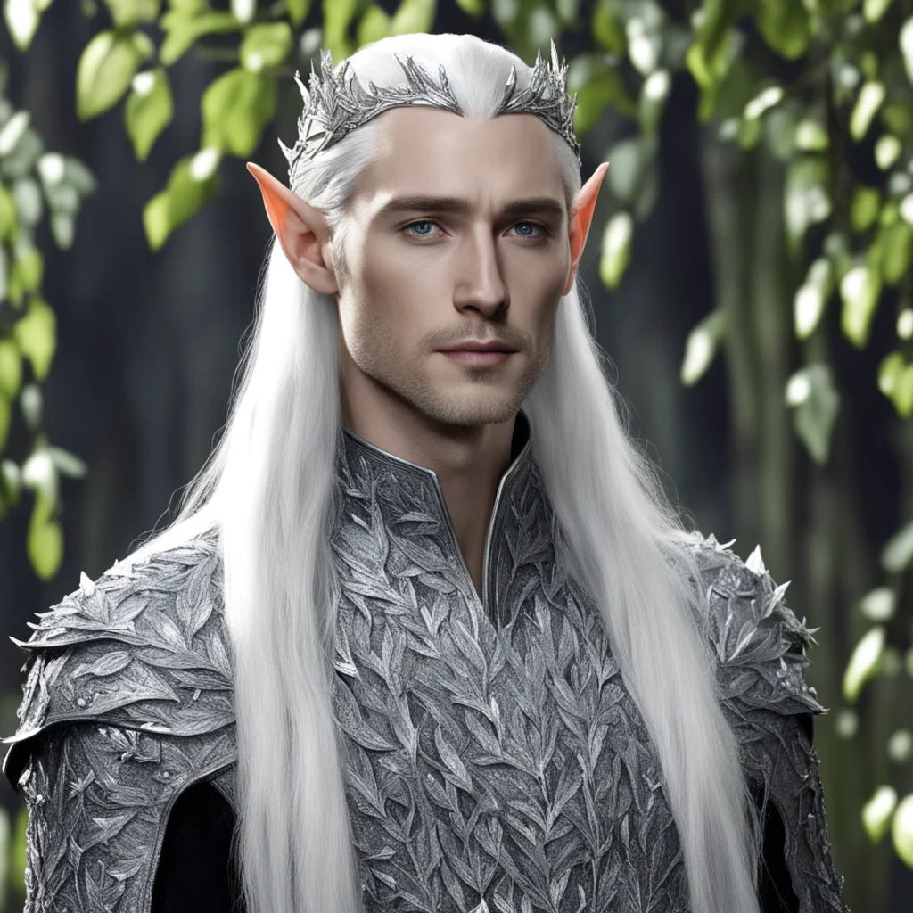 king thranduil wearing silver with silver leaves and berries with diamonds amazing awesome portrait 2