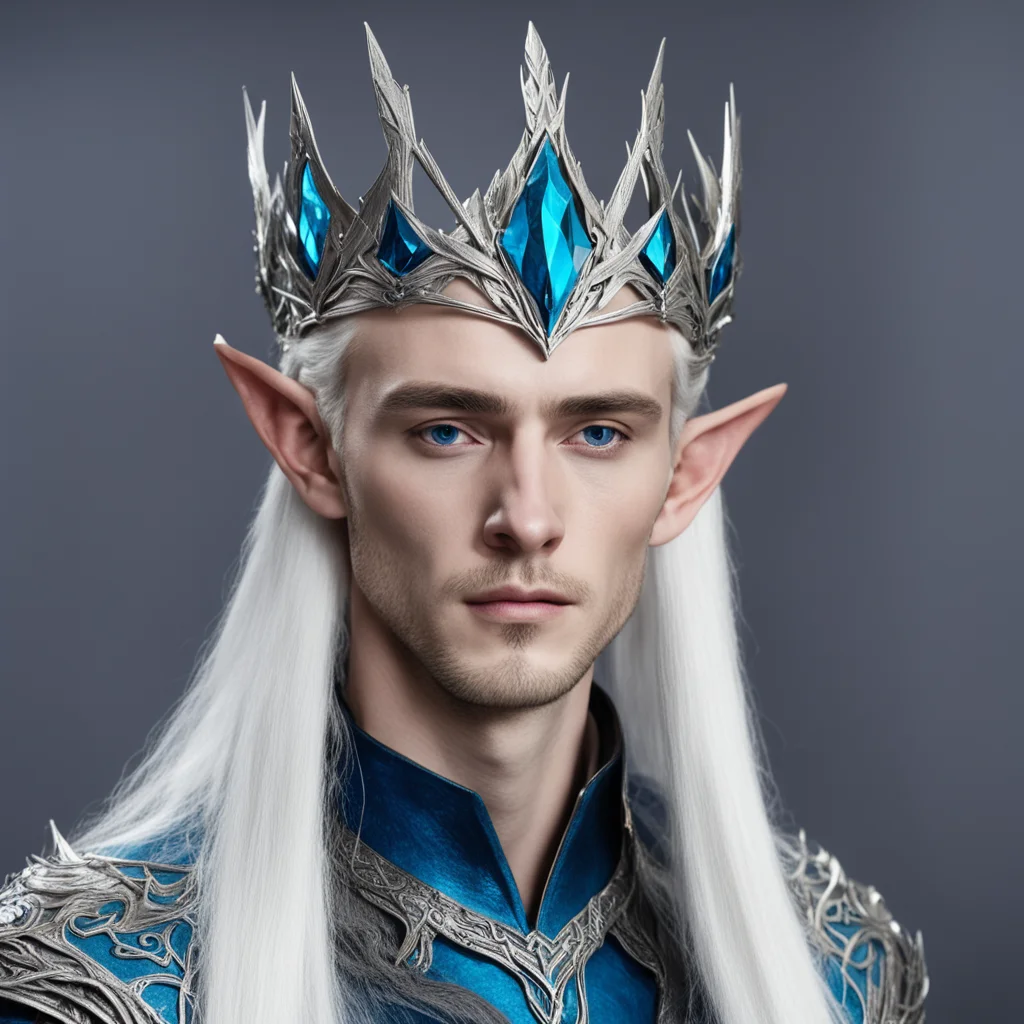 aiking thranduil wearing silver wood elf circlet with blue diamond amazing awesome portrait 2