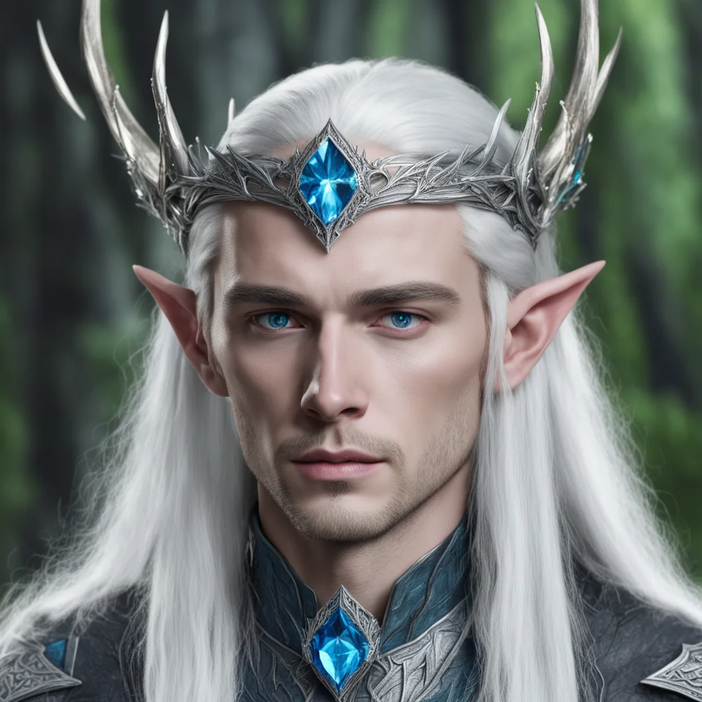 aiking thranduil wearing silver wood elf circlet with blue diamond