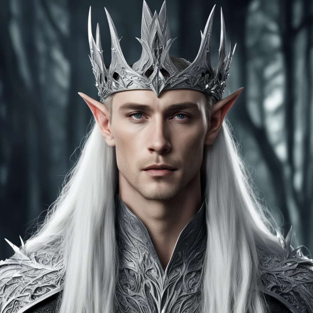 aiking thranduil wearing silver wood elf crown with diamonds amazing awesome portrait 2