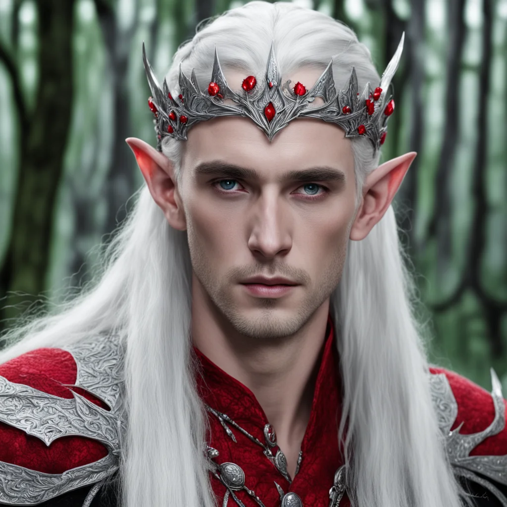 aiking thranduil wearing silver woodland elf circlet with red diamonds confident engaging wow artstation art 3