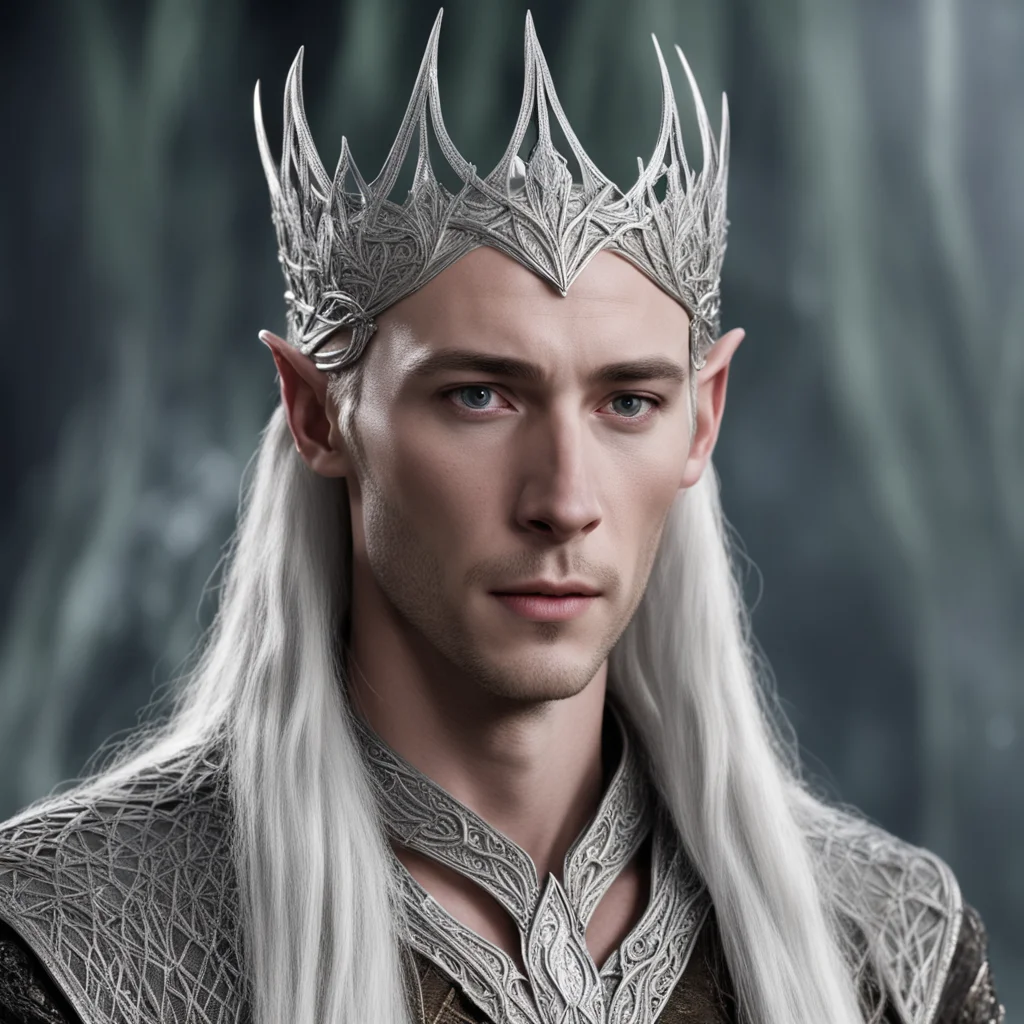 aiking thranduil wearing silver woven stick elven circlet with diamonds amazing awesome portrait 2