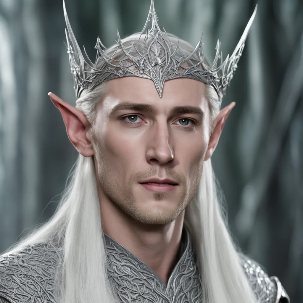 aiking thranduil wearing silver woven stick elven circlet with diamonds good looking trending fantastic 1
