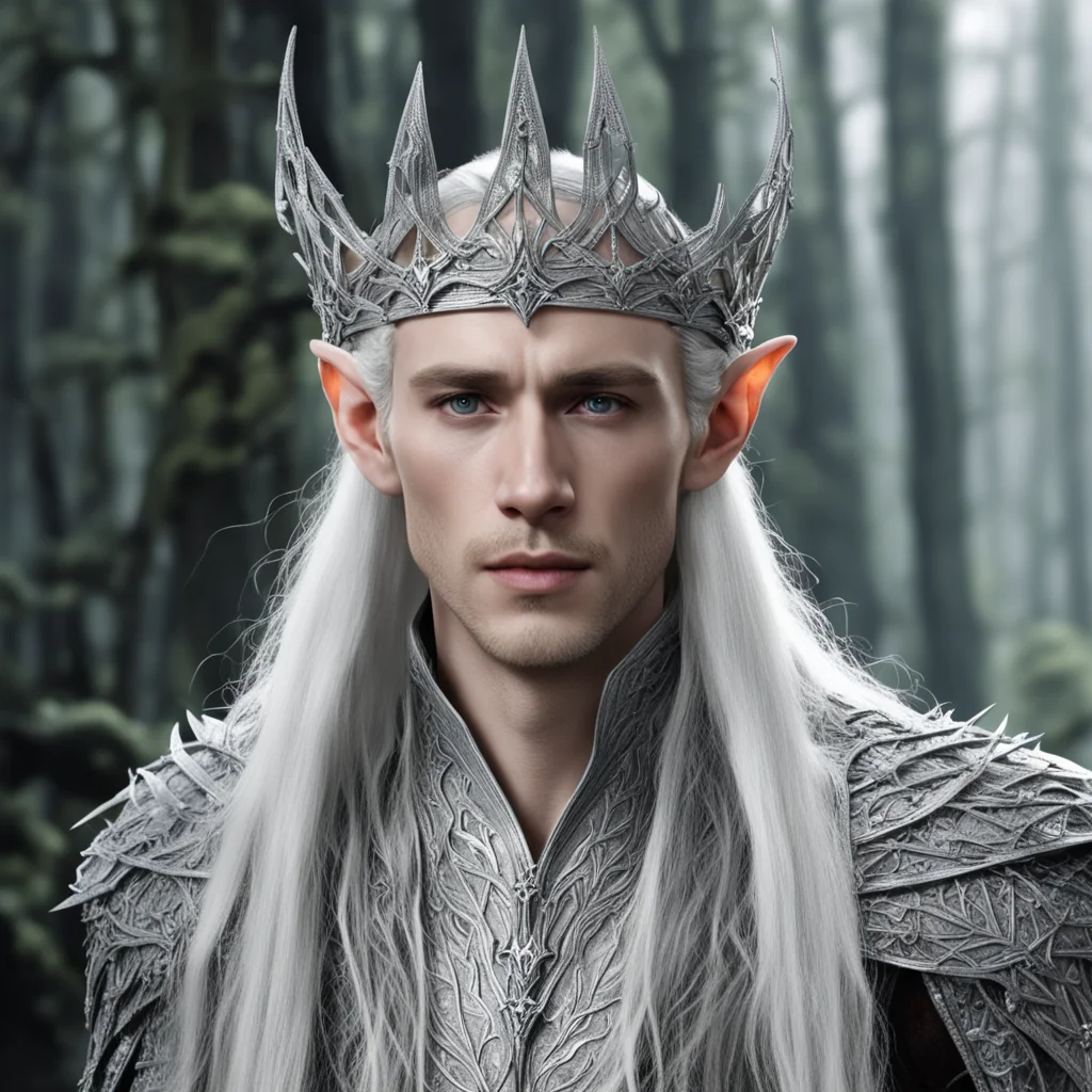 king thranduil wearing silver woven wood elven circlet with diamonds good looking trending fantastic 1