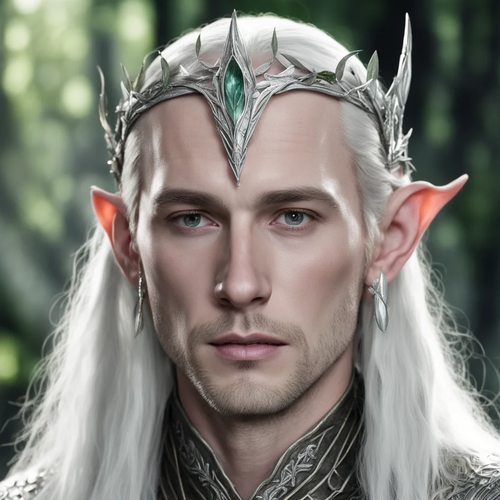 aiking thranduil wearing small silver bay leaf elven circlet with diamonds  good looking trending fantastic 1