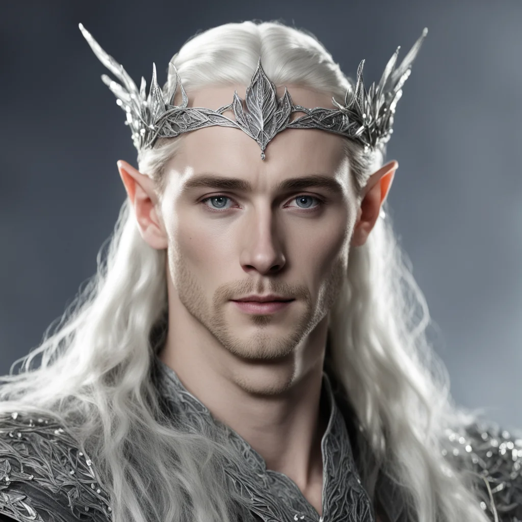 aiking thranduil wearing small silver beech leaf elven circlet with diamonds amazing awesome portrait 2