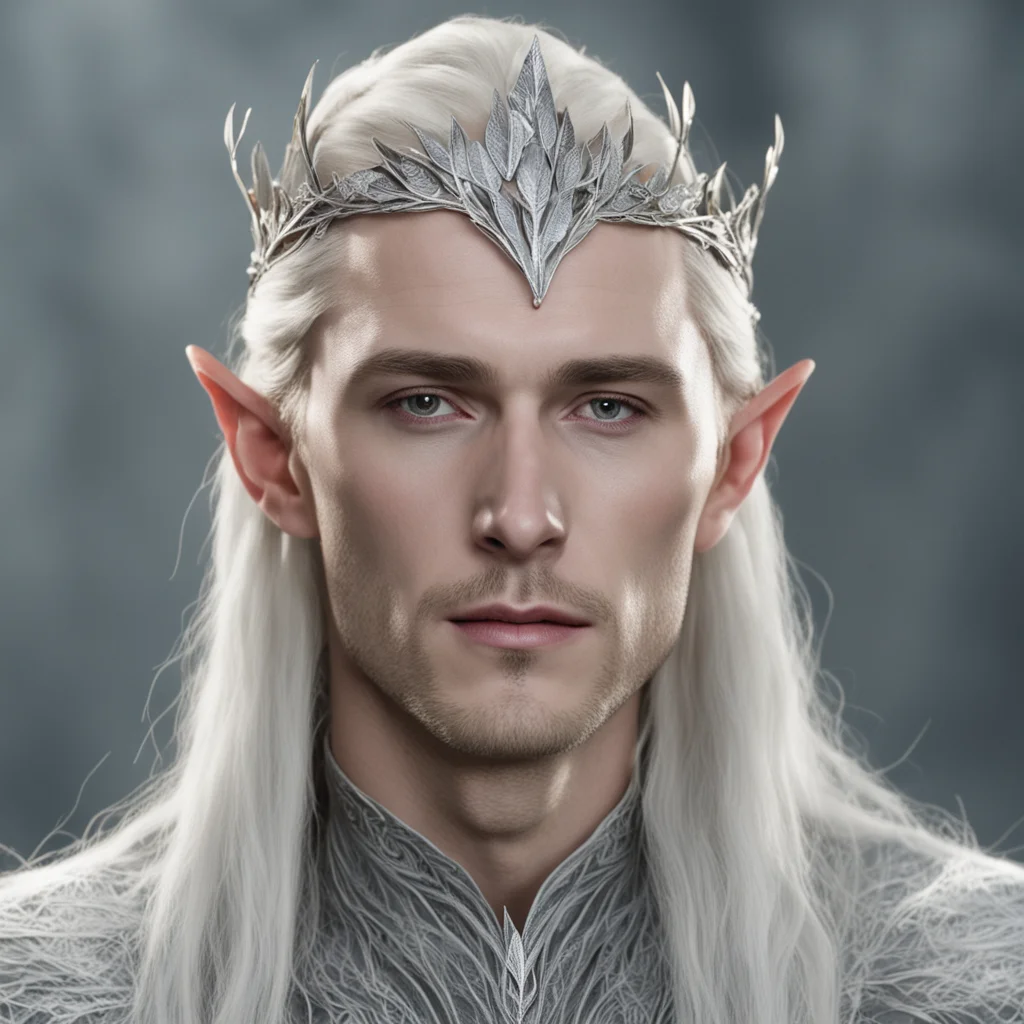 aiking thranduil wearing small silver beech leaf elven circlet with diamonds good looking trending fantastic 1