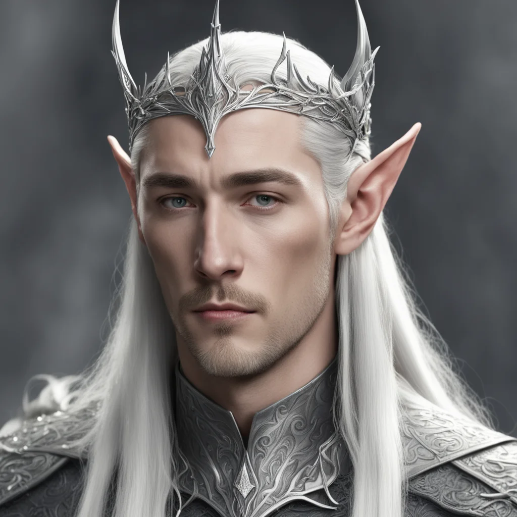 aiking thranduil wearing small silver elven circlet with diamond confident engaging wow artstation art 3