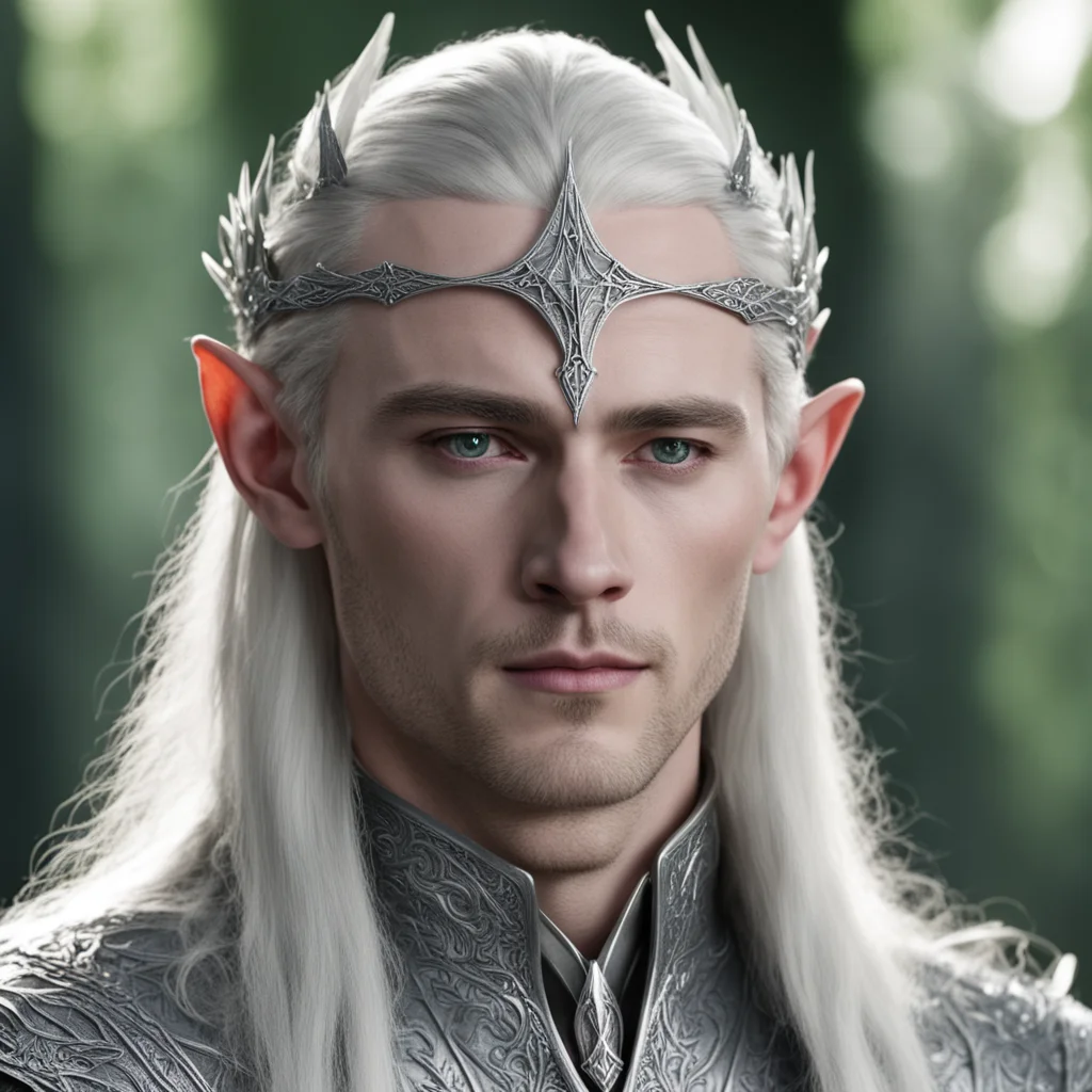 aiking thranduil wearing small silver elven circlet with diamond