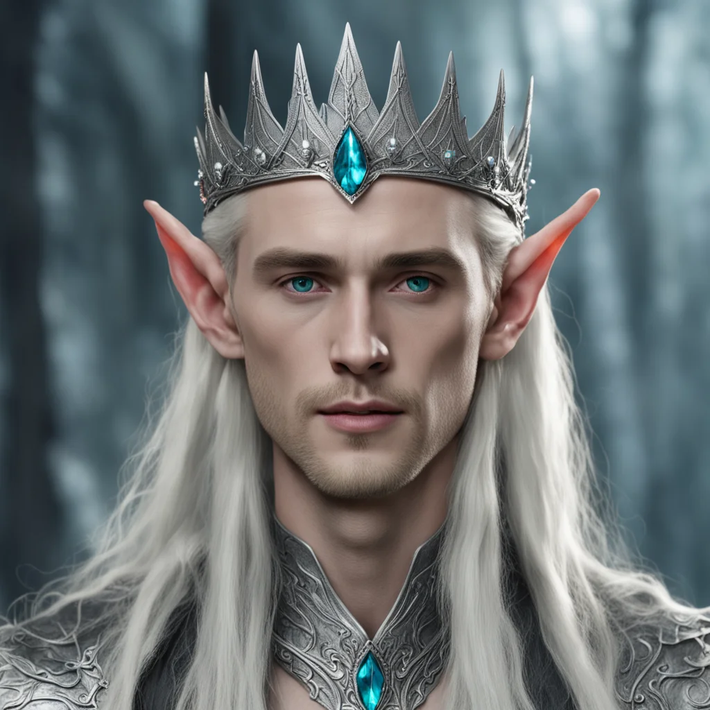 aiking thranduil wearing small silver elven circlet with jewels confident engaging wow artstation art 3