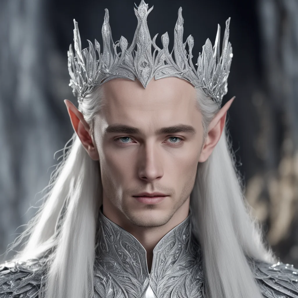 aiking thranduil wearing small silver elven tiara with diamonds confident engaging wow artstation art 3