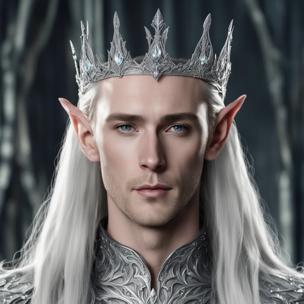 king thranduil wearing small silver elven tiara with diamonds