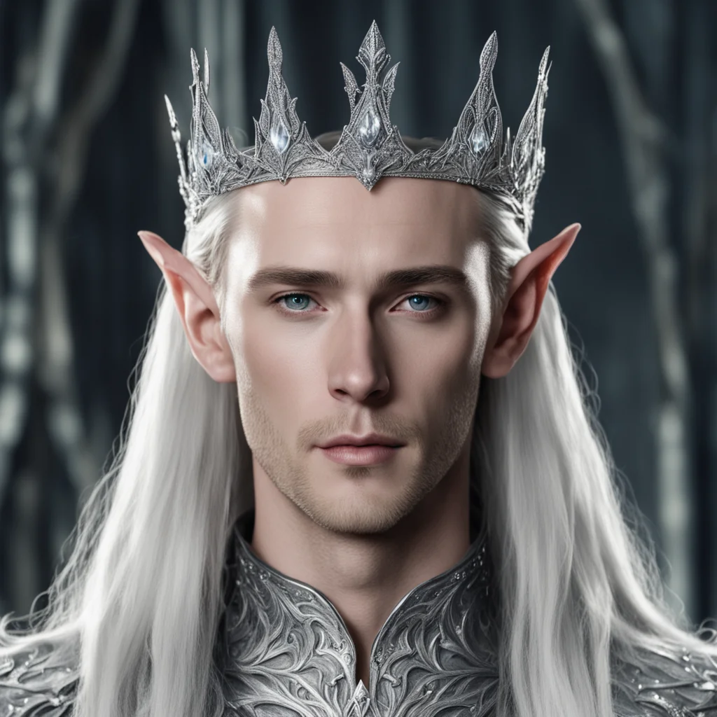 aiking thranduil wearing small silver elven tiara with diamonds