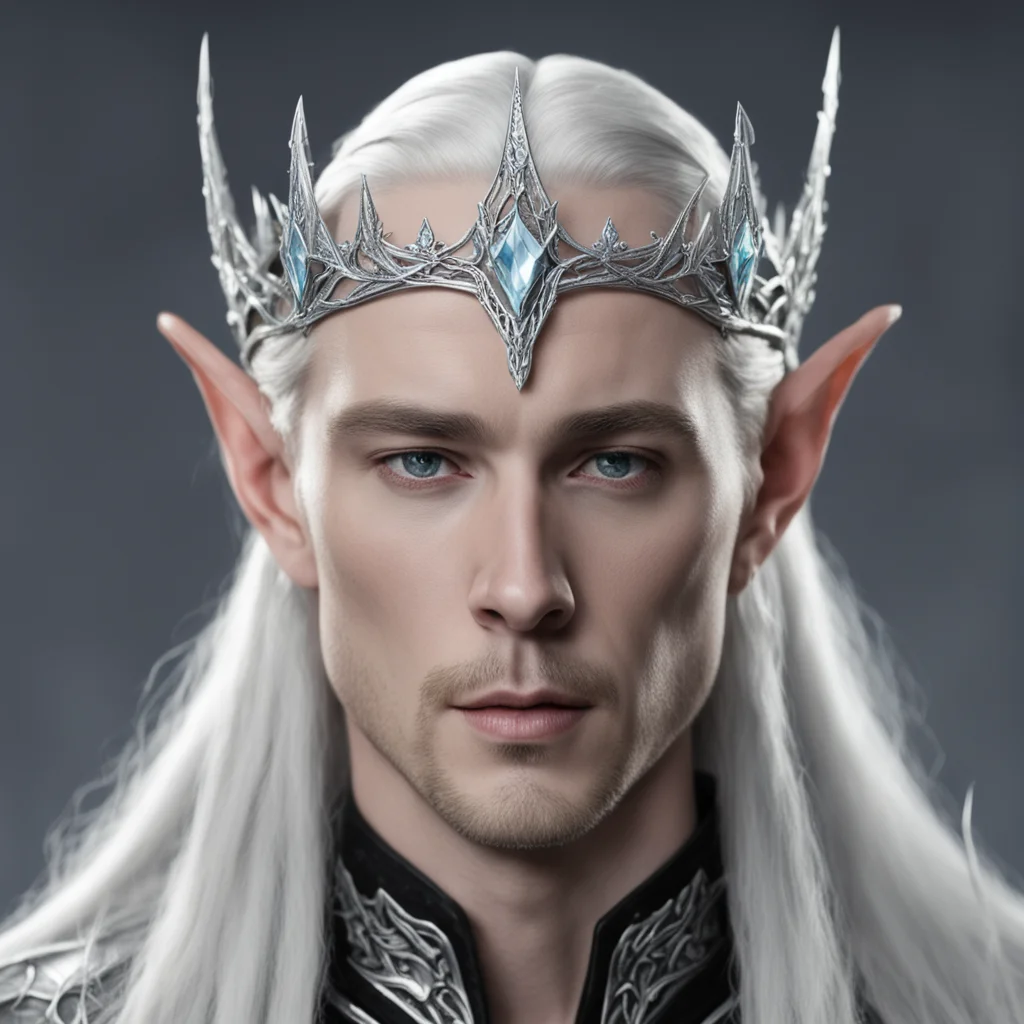 aiking thranduil wearing small silver elvish circlet with diamond  confident engaging wow artstation art 3